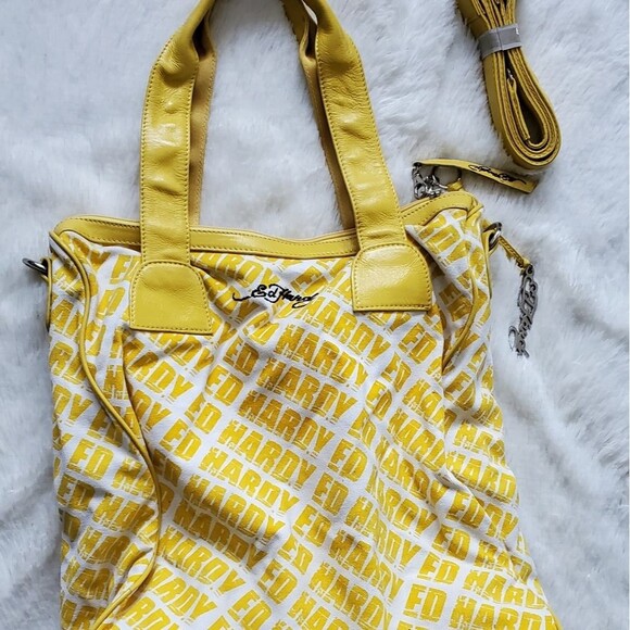 Ed Hardy Y2K RARE Geishas Rule Large Yellow Tote Bag NWT - Picture 2 of 4